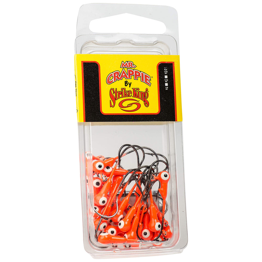 Strike King Mr. Crappie Jig Heads in fluorescent orange for precise vertical jigging