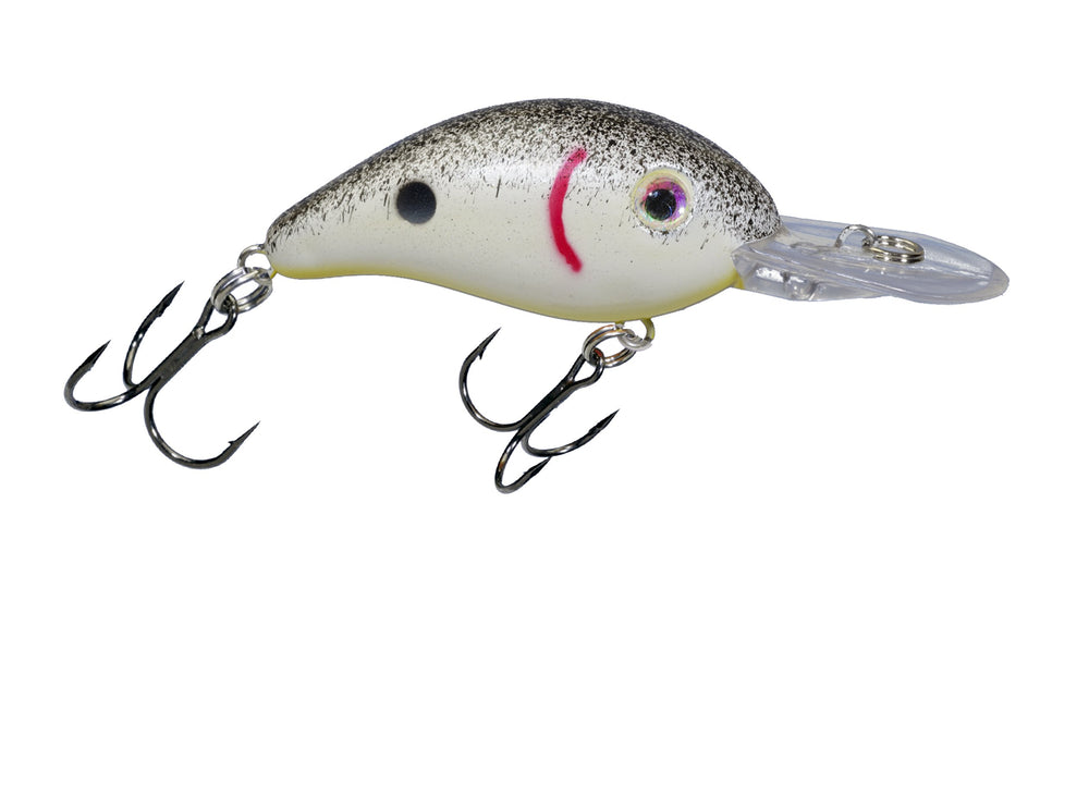 Strike King Pro-Model Series 3 crankbait in pearl and black splatter with chart belly, ideal for deep-water fishing.