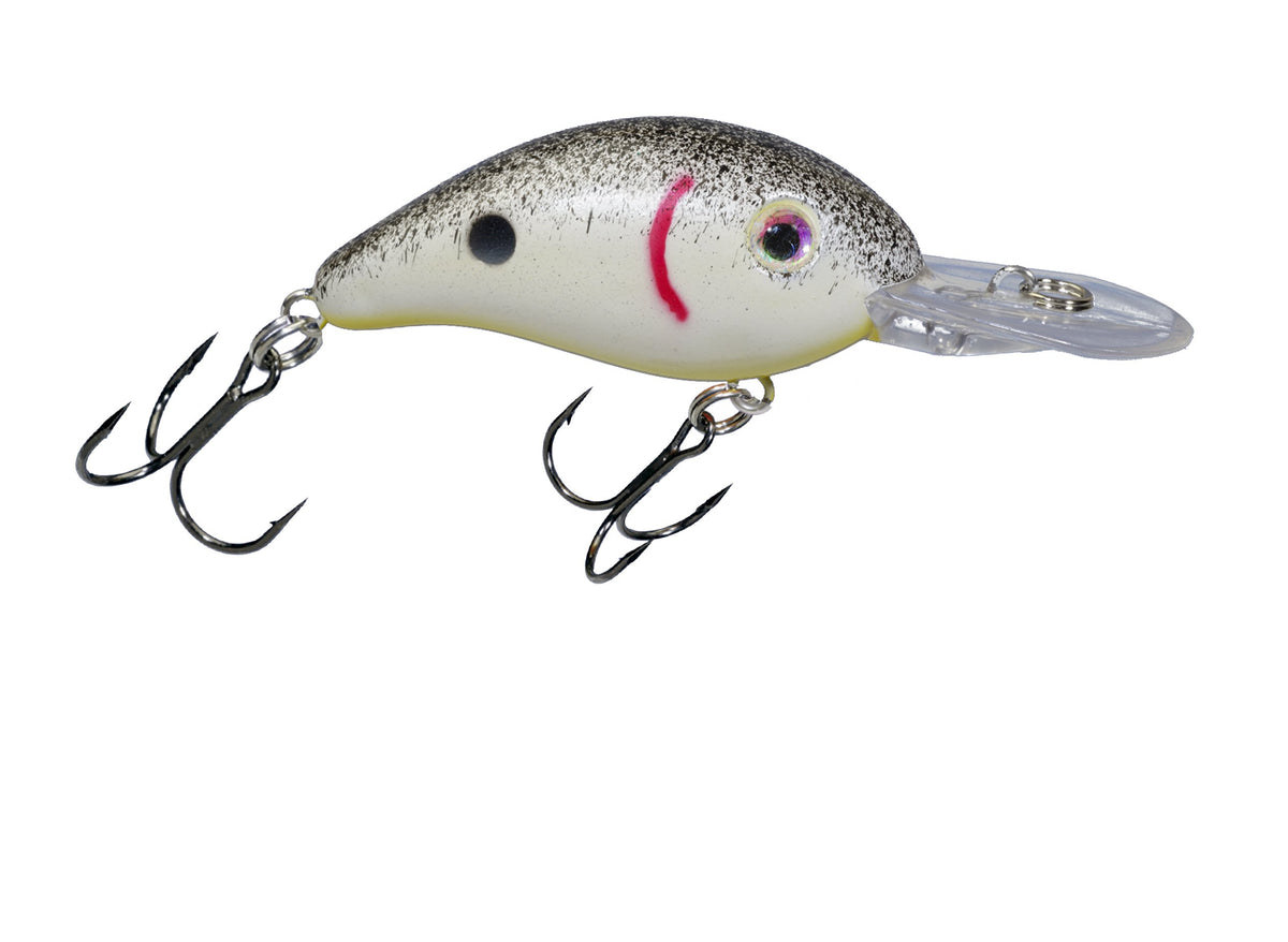 Strike King Pro-Model Series 3 crankbait in pearl and black splatter with chart belly, ideal for deep-water fishing.