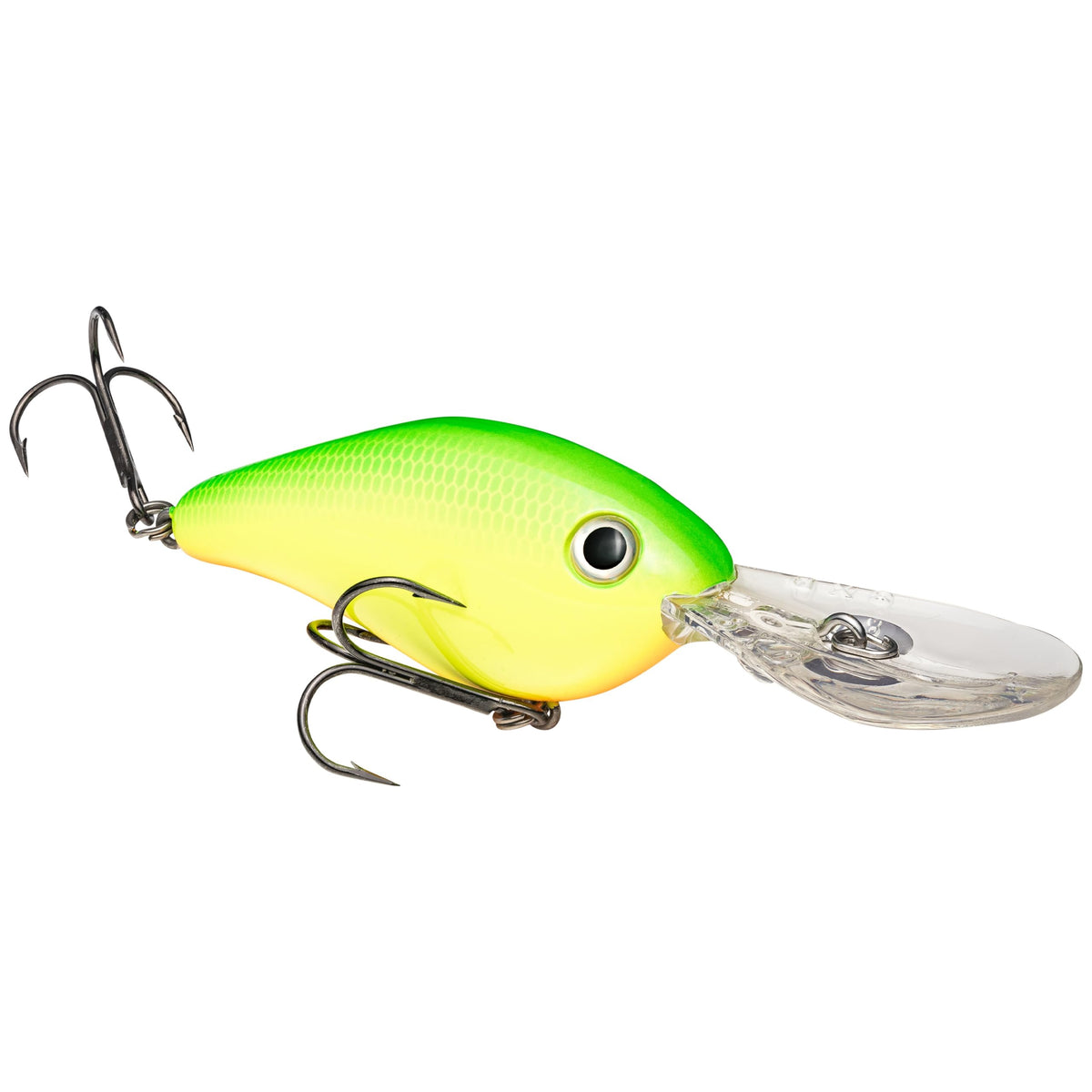 Strike King Promodel 8XD lure, chartreuse with green back, ideal for deep bass fishing.