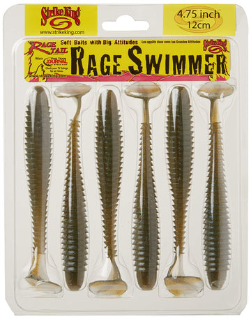 Strike King Rage Swimmer ribbed body creates subtle flex and tail flash
