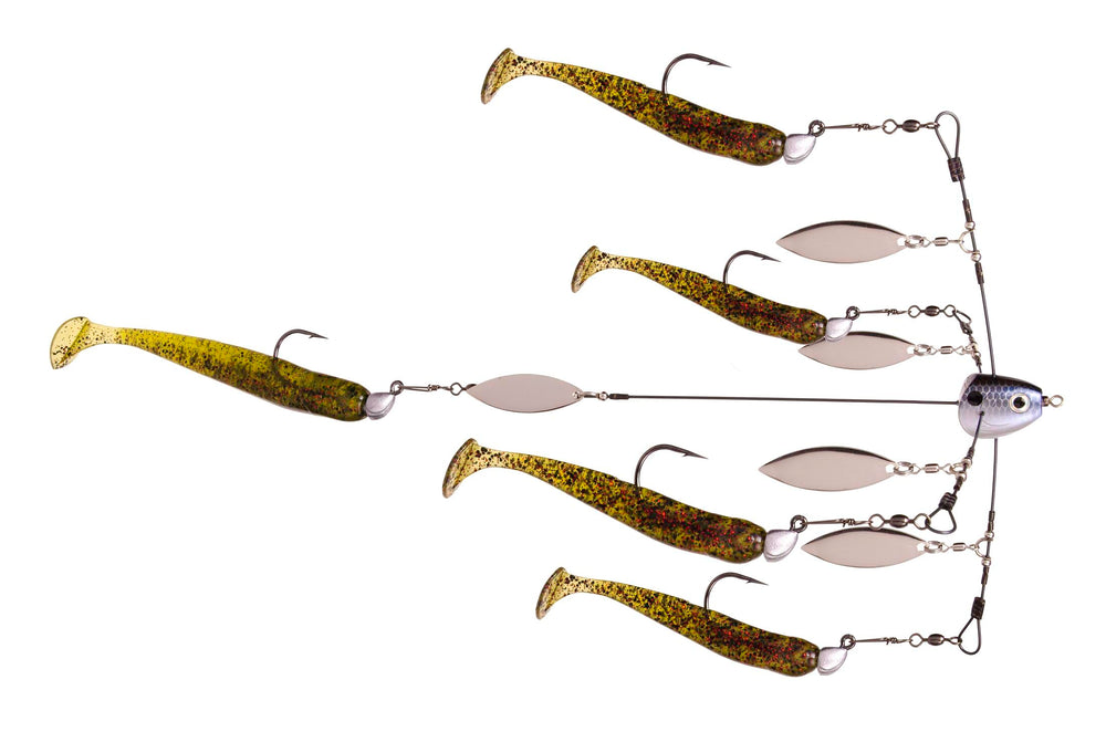 Five-wire umbrella rig designed for increased pulsing action