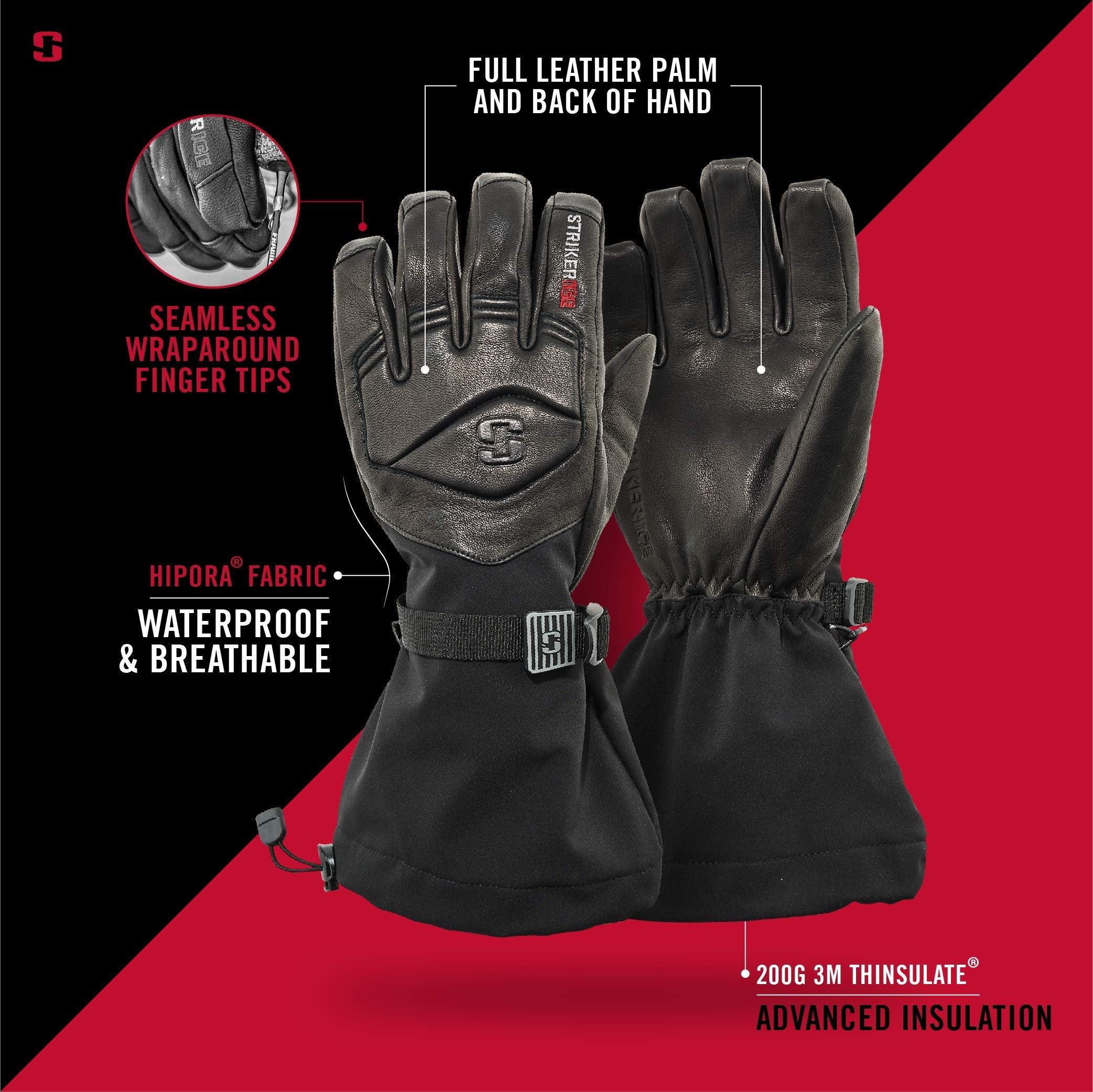 Striker Combat Glove back-of-hand view highlights breathable waterproof construction for cold conditions.
