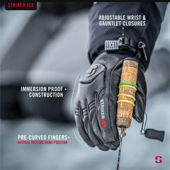Striker Combat Glove pre-curved fingers enhance natural grip during ice fishing.