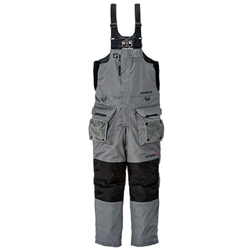 Striker Hardwater bib front view shows rugged windproof shell protecting you outdoors.