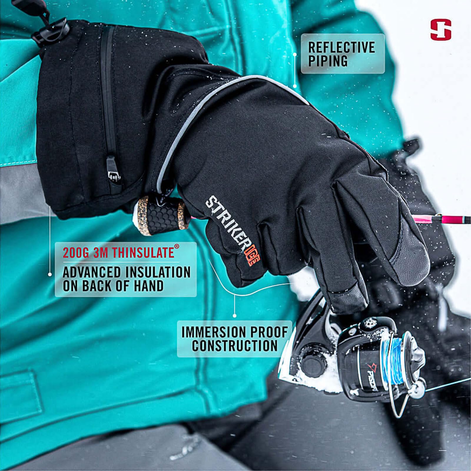 Adjustable wrist and gauntlet closures on Striker Mirage Gloves