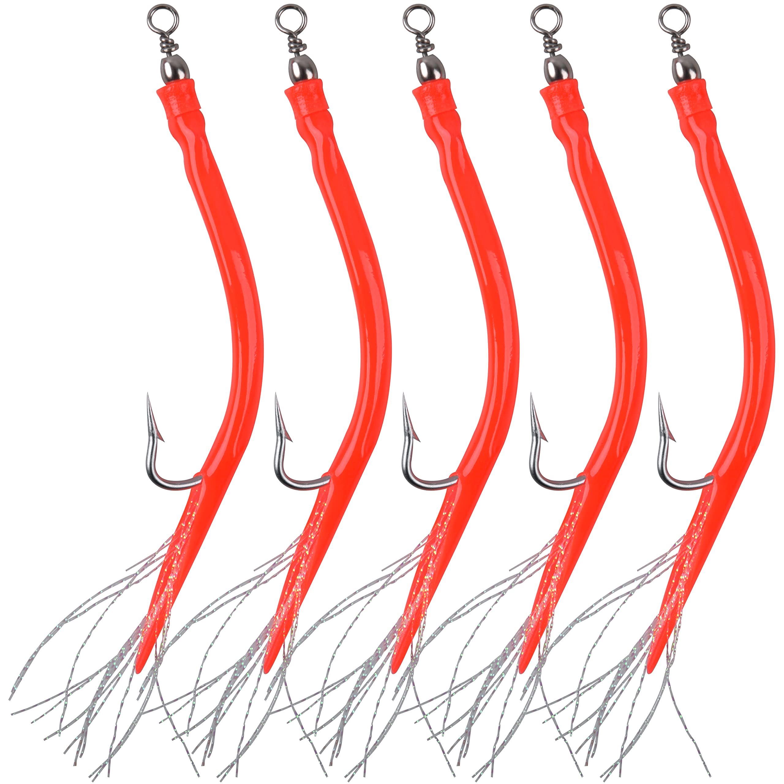 Striped bass tube lure with red finish and 10/0 stainless EEL hook