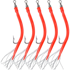 Striped bass tube lure with red finish and 10/0 stainless EEL hook