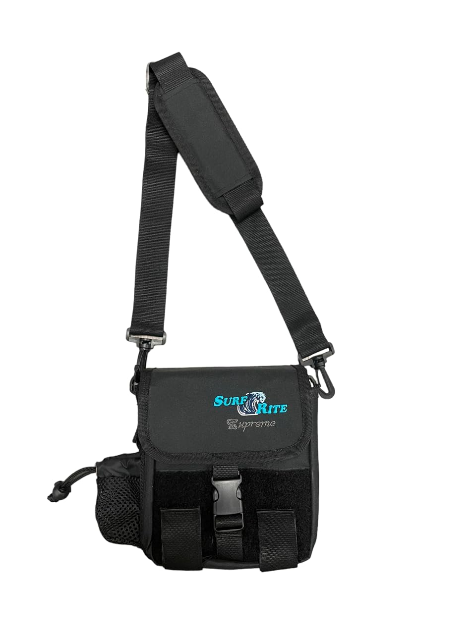 Striper Supreme small surf tackle bag front view with quick-access compartments for gear