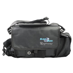 Striper Supreme Premium Surf Tackle Bag shows waterproof material protecting gear in wet conditions.