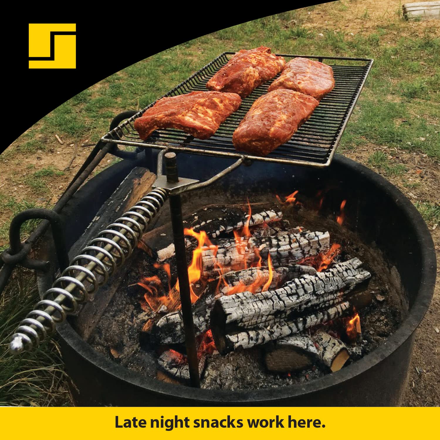 Stromberg Carlson GR-1522 camping setup ideal for burgers and coffee.