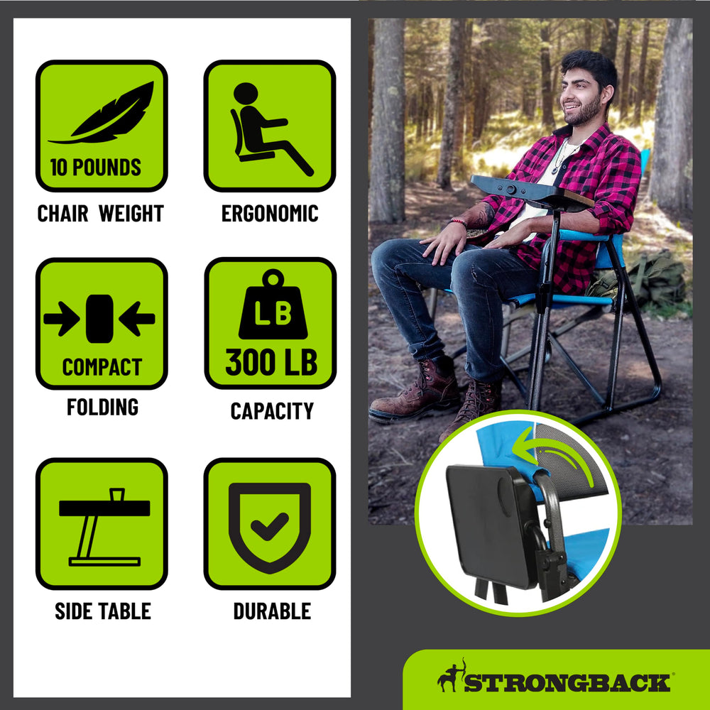 STRONGBACK black outdoor chair with durable frame for long outdoor use.