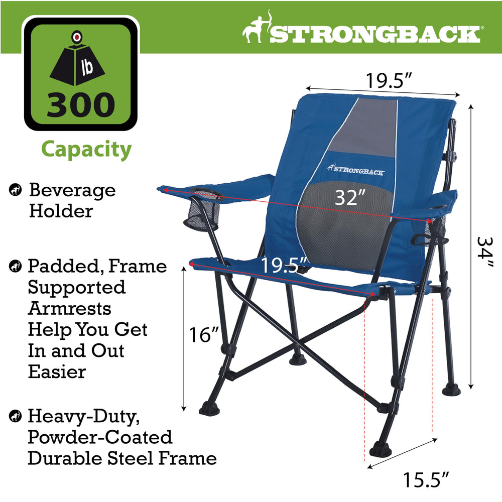 STRONGBACK Guru chair showing backpack-carry design for hands-free transport