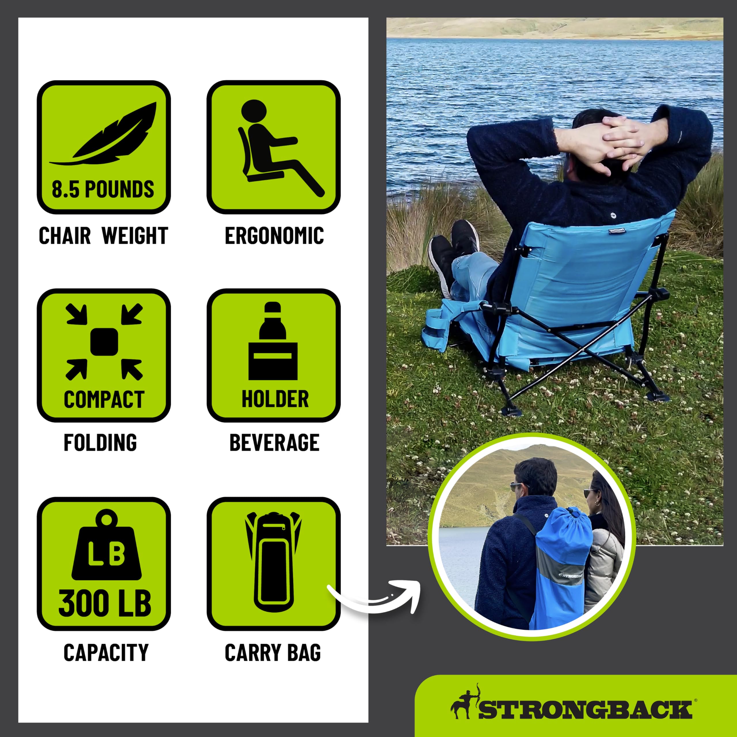 STRONGBACK low gravity chair at a picnic setup shows versatile outdoor seating.