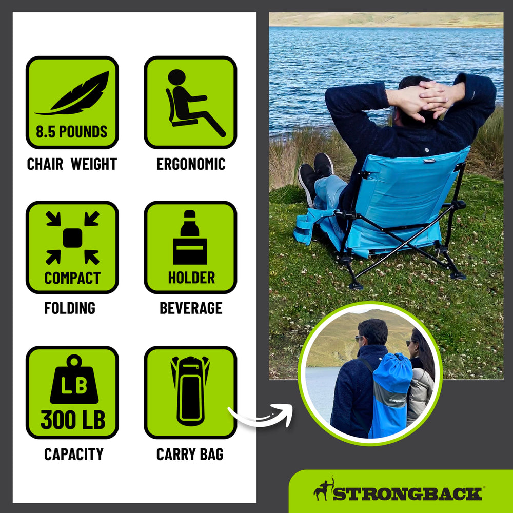 STRONGBACK low gravity chair at a picnic setup shows versatile outdoor seating.