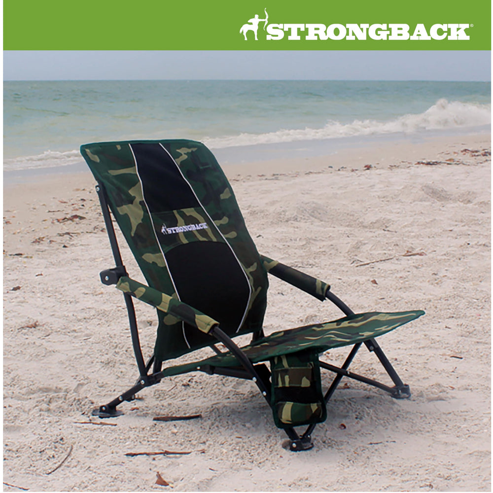 STRONGBACK low gravity chair rear view highlights sturdy frame and portability.