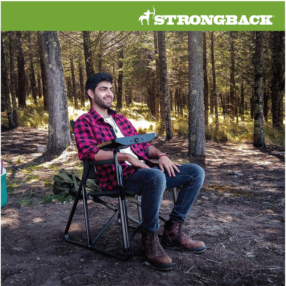 STRONGBACK patio-style chair in black, perfect for backyard lounging.