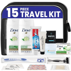 Stuhrling Bottle TrekTote compact travel bag open highlighting quick-access toiletries.