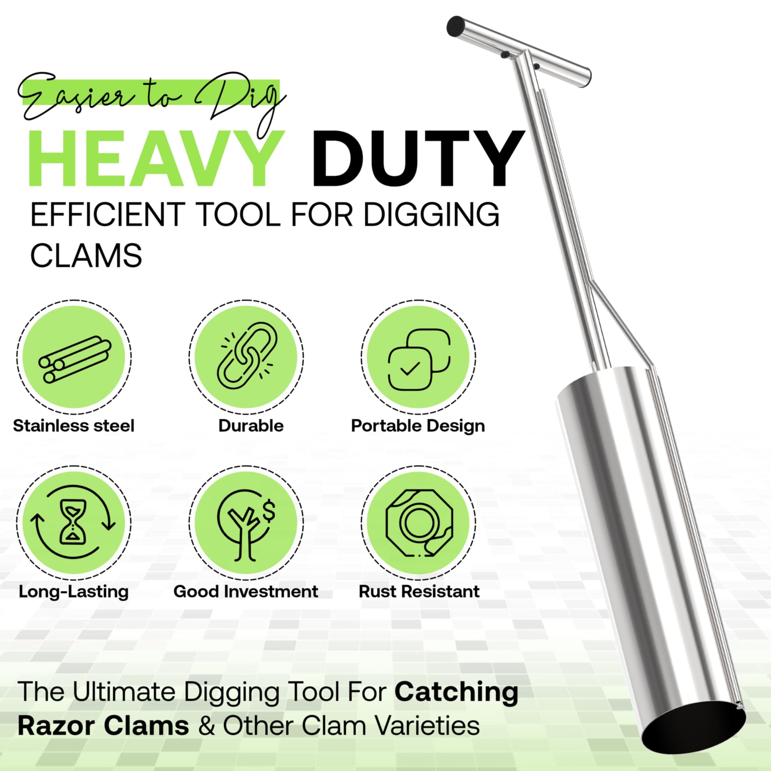 SturdyShape clam gun 5inch-diameter provides roomy tube for diverse clams