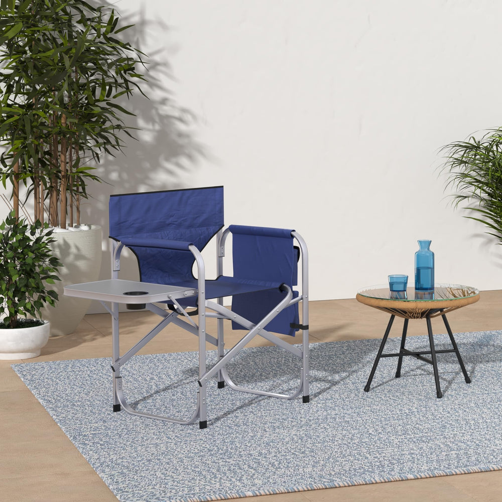 Stylish Camping SL1204BLUE chair with retractable side table for convenience