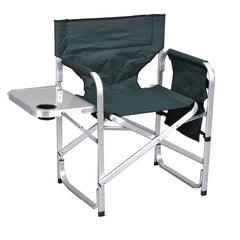 Stylish Camping SL1204GREEN features retractable side table and pockets for gear at hand.