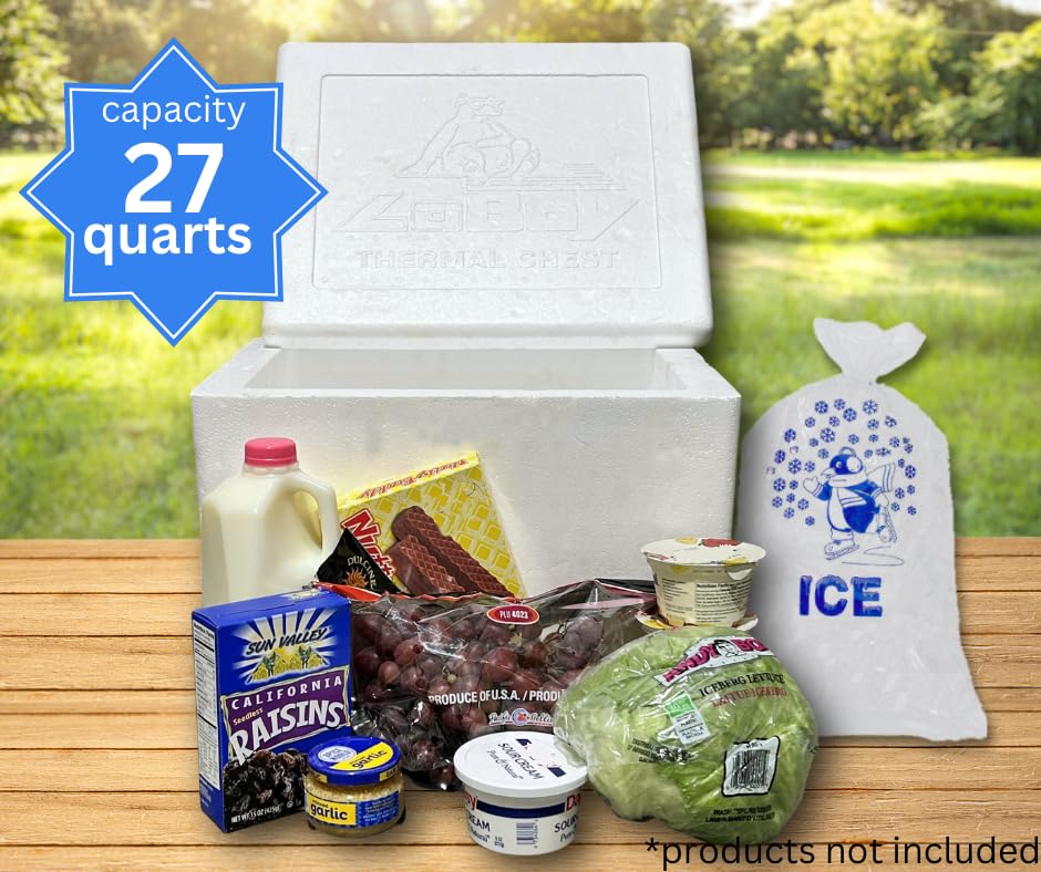 Styrofoam Ice Chest interior capacity suitable for drinks and snacks.