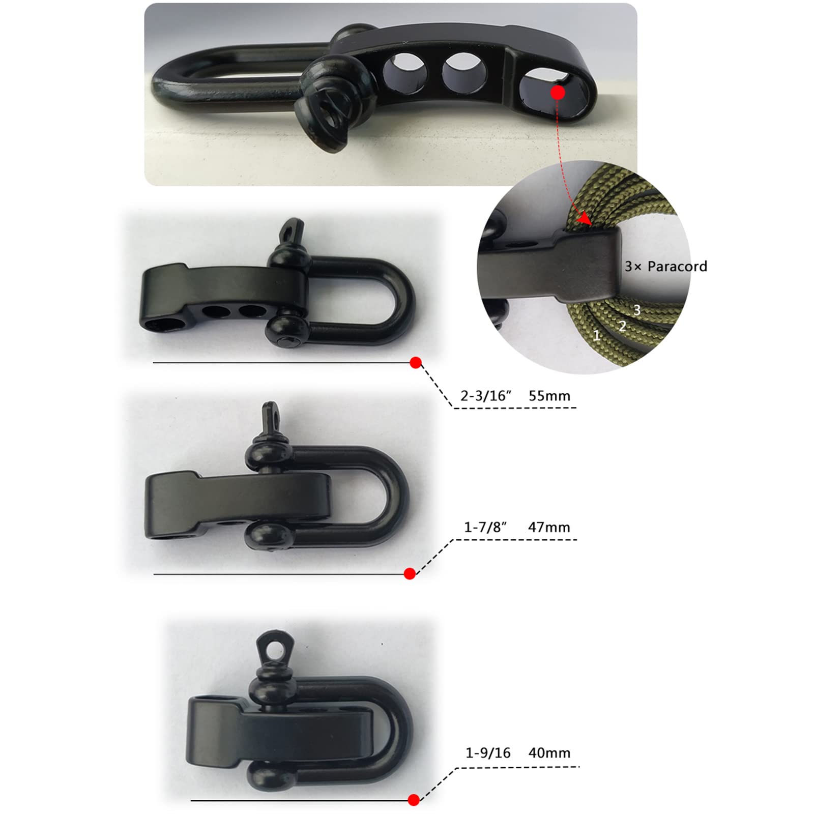 SU LIFE adjustable paracord clip with 3 hole buckle for precise fitting