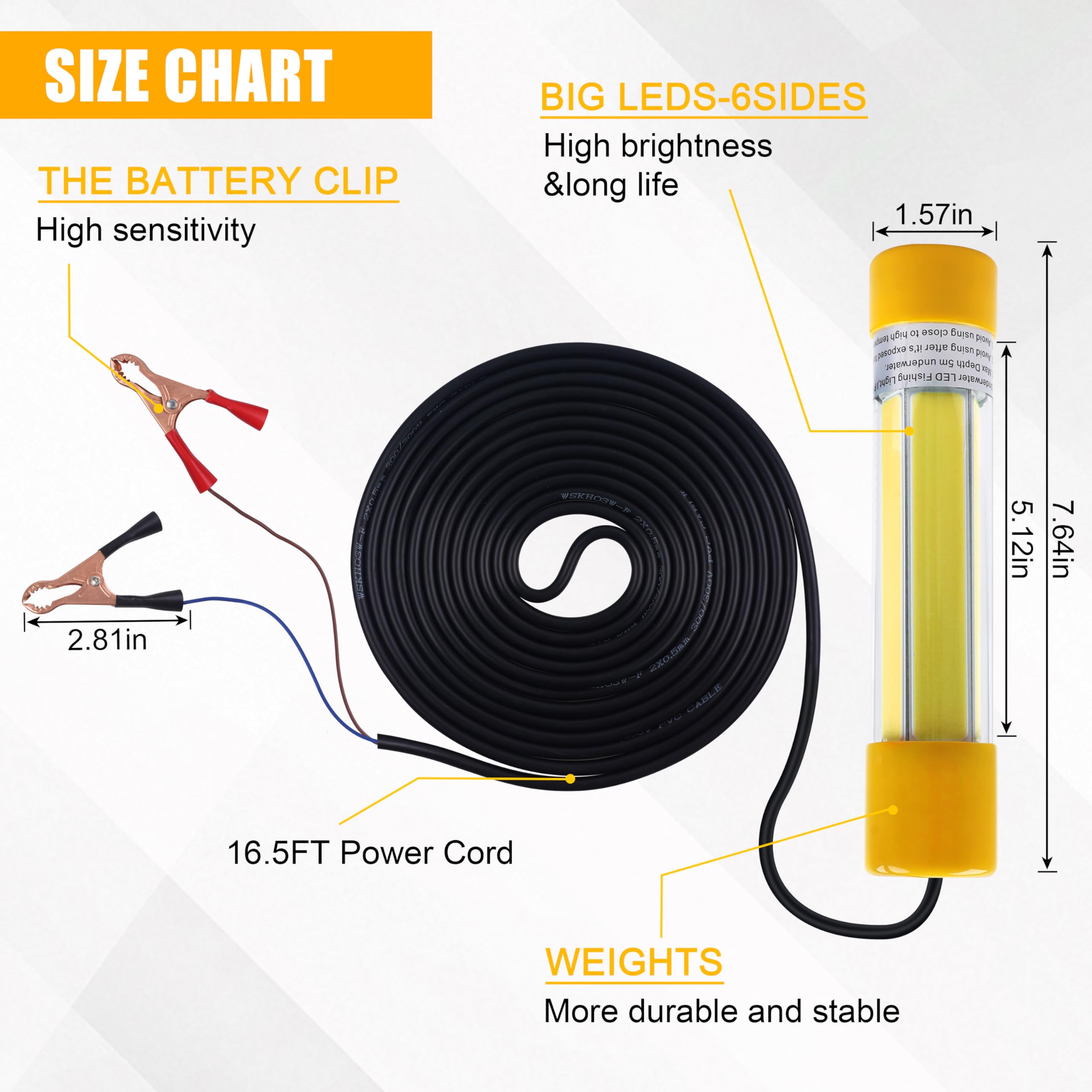 Light with a 19.7 ft power cord suitable for boats, kayaks, ice and docks