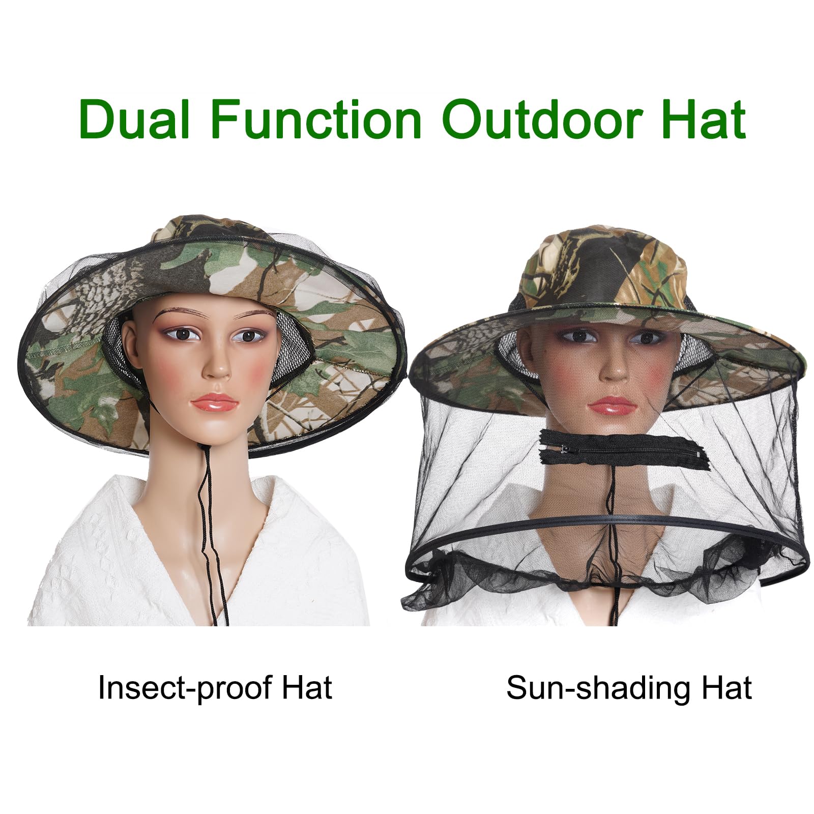 Close-up of leaf camouflage design and head net
