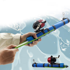 SUFFUSE fishing rod compact collapsed form for backpack storage and travel convenience.