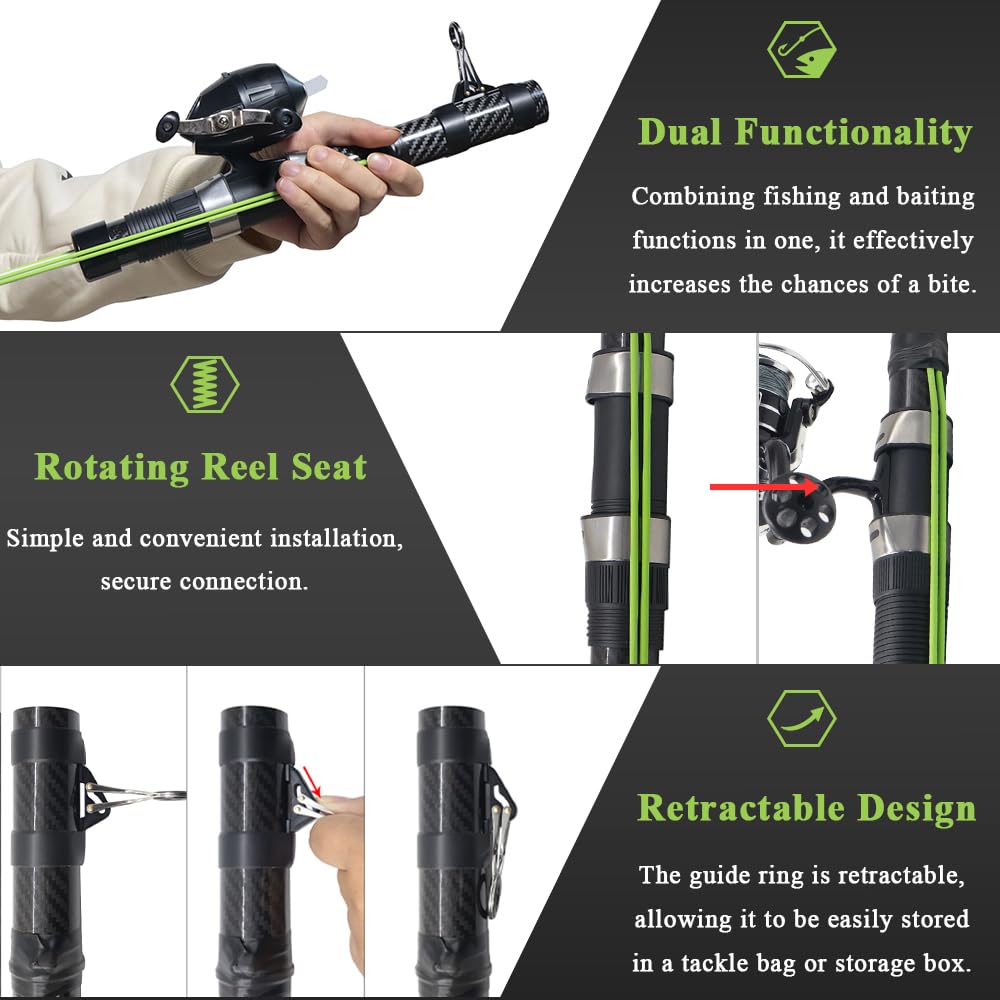 Front guide ring retracts for compact storage in tackle bags.