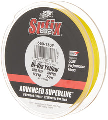 Sufix 832 Advanced Superline Braid Hi-Vis Yellow 20 lb 300 yd spool close-up