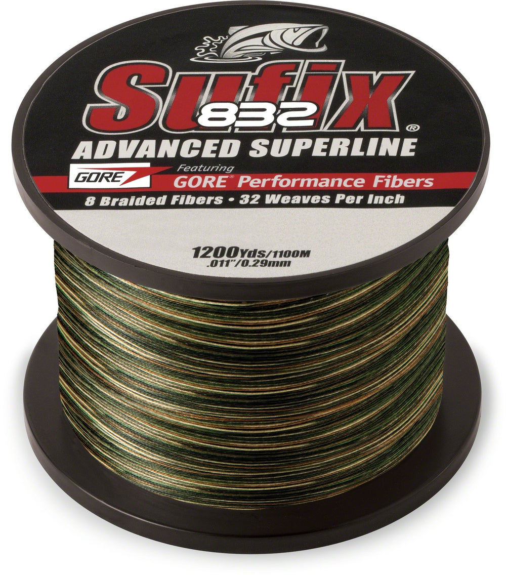Sufix 832 Braid 10 lb Camouflage on spool, stealth color for long-distance casting