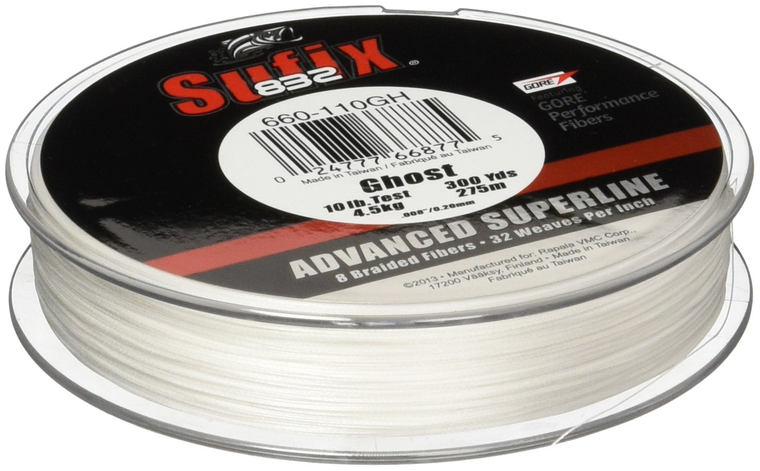 Sufix 832 Braid 30 lb Ghost 300 yards packaging