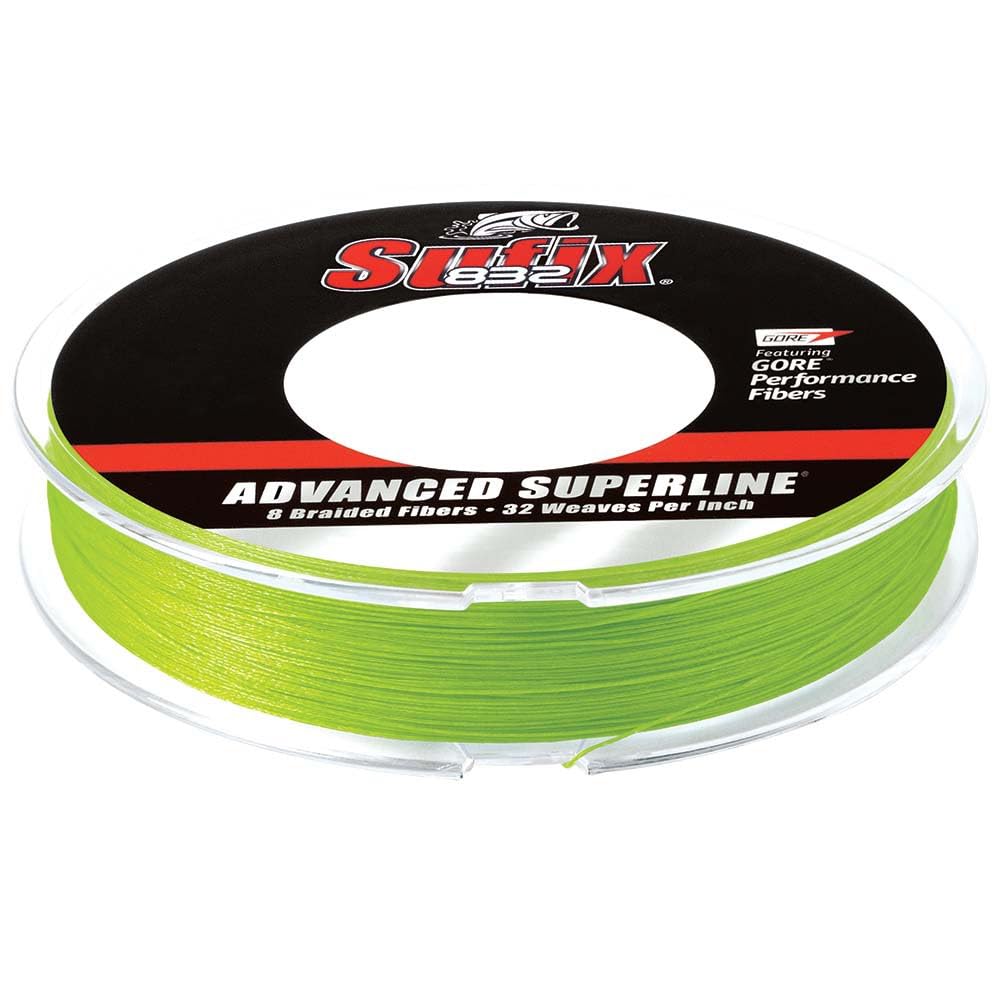 Sufix 832 braided line in neon lime for high visibility and strong casts