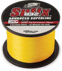 Sufix 832 braided line hi-vis yellow on spool improves visibility for tracking casts