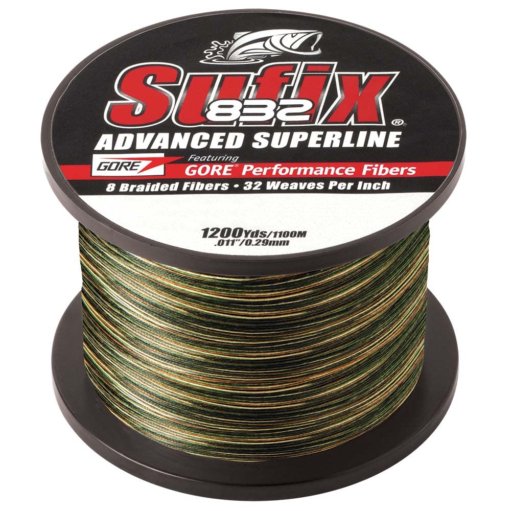 Sufix 832 neon lime cross-section reveals Dyneema and GORE fibers.