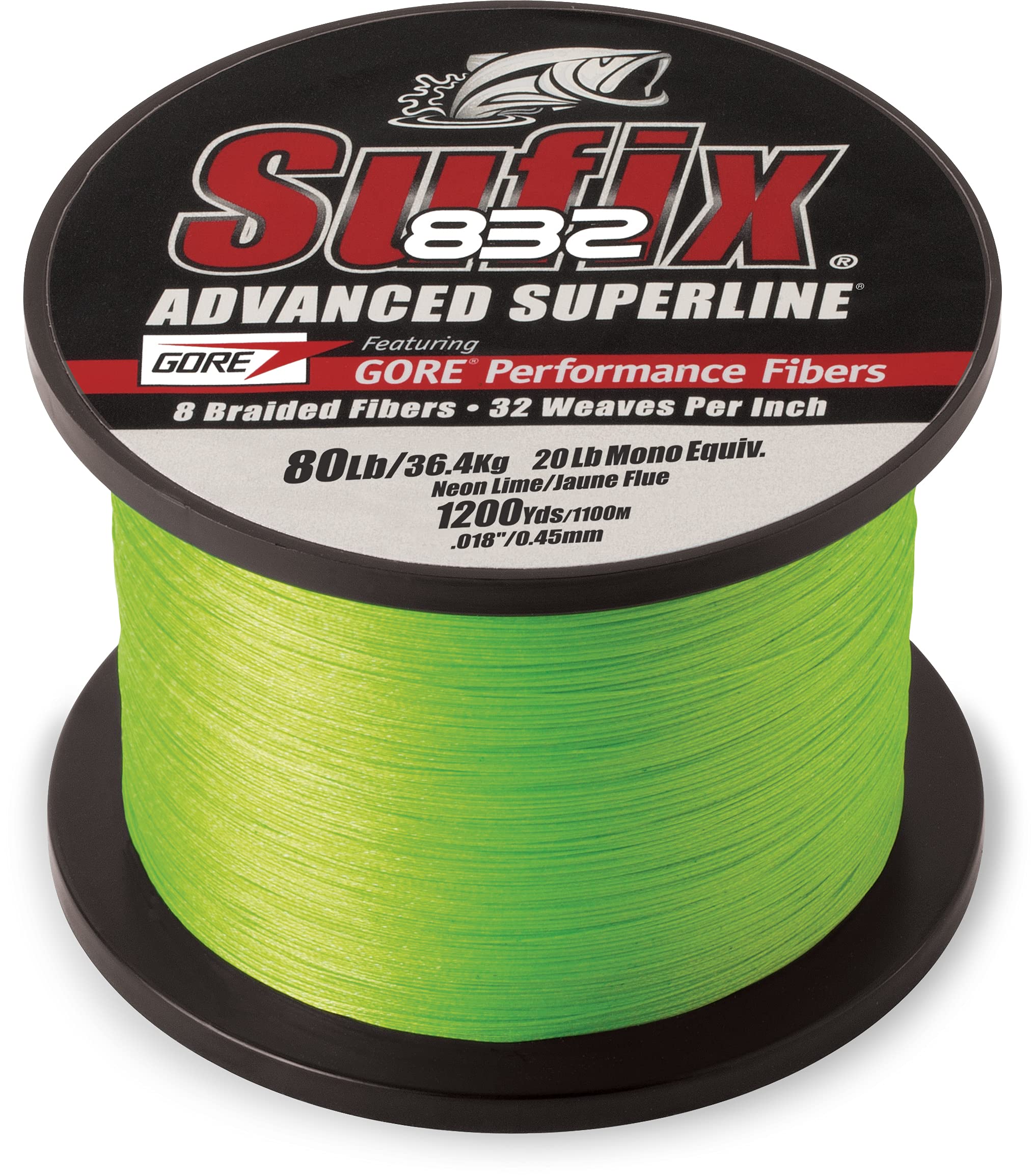 Sufix 832 neon lime braid line 1200 yards for long, precise casting.
