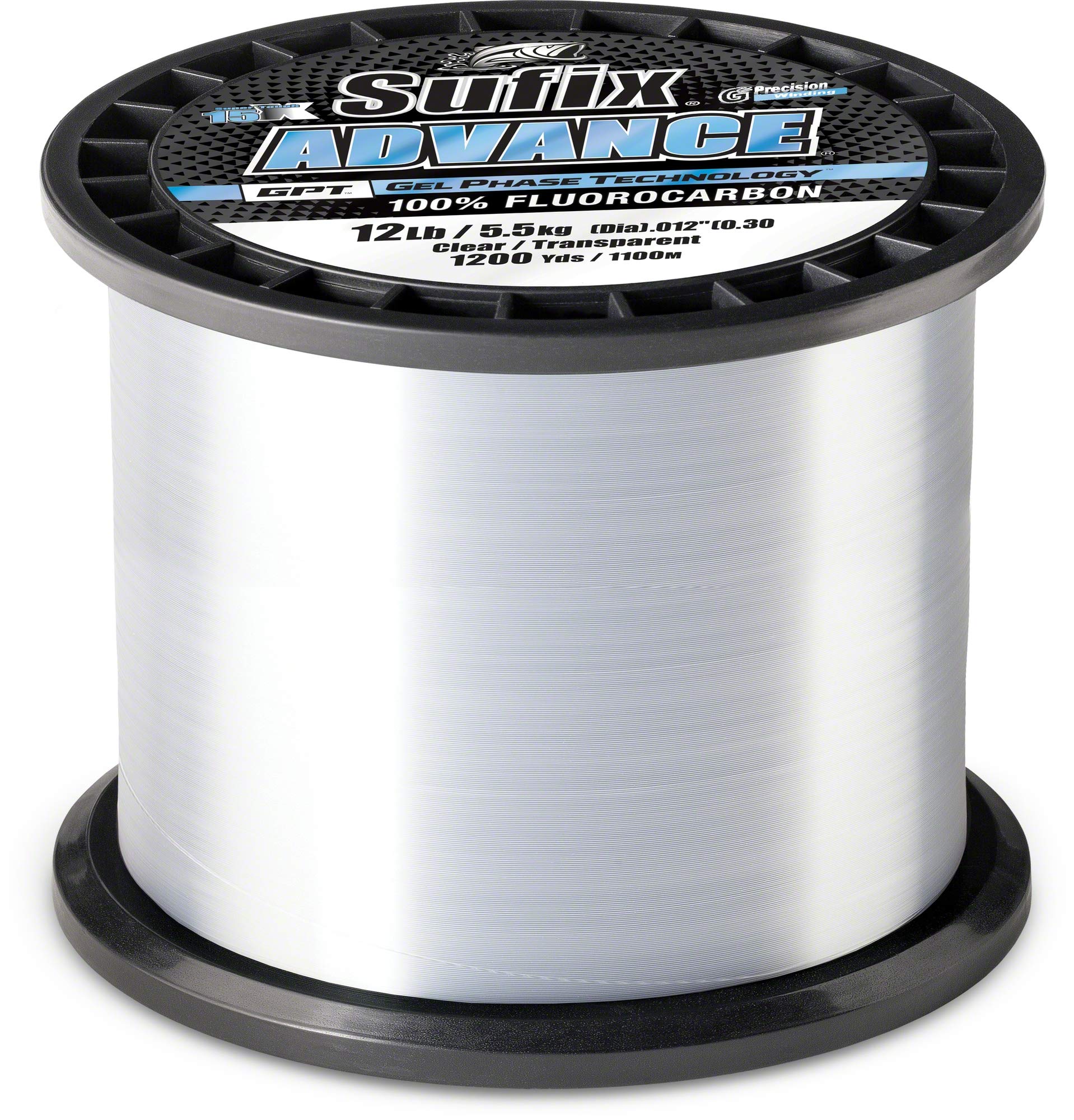 Sufix Advance Fluorocarbon 25 lb clear on spool, high sensitivity for precise casts.