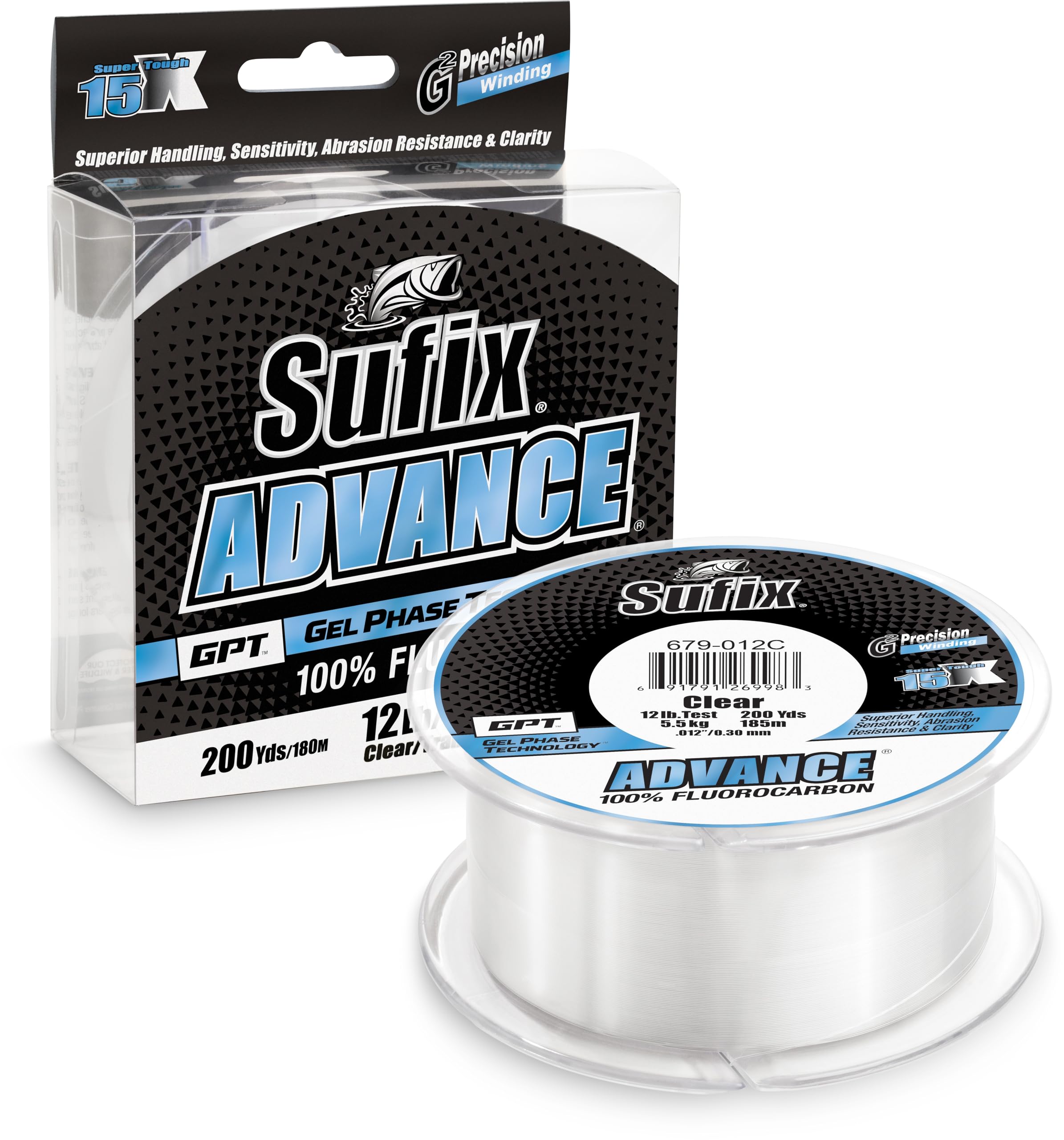 Sufix Advance fluorocarbon 25lb clear spool shows virtually invisible line for stealthy presentations