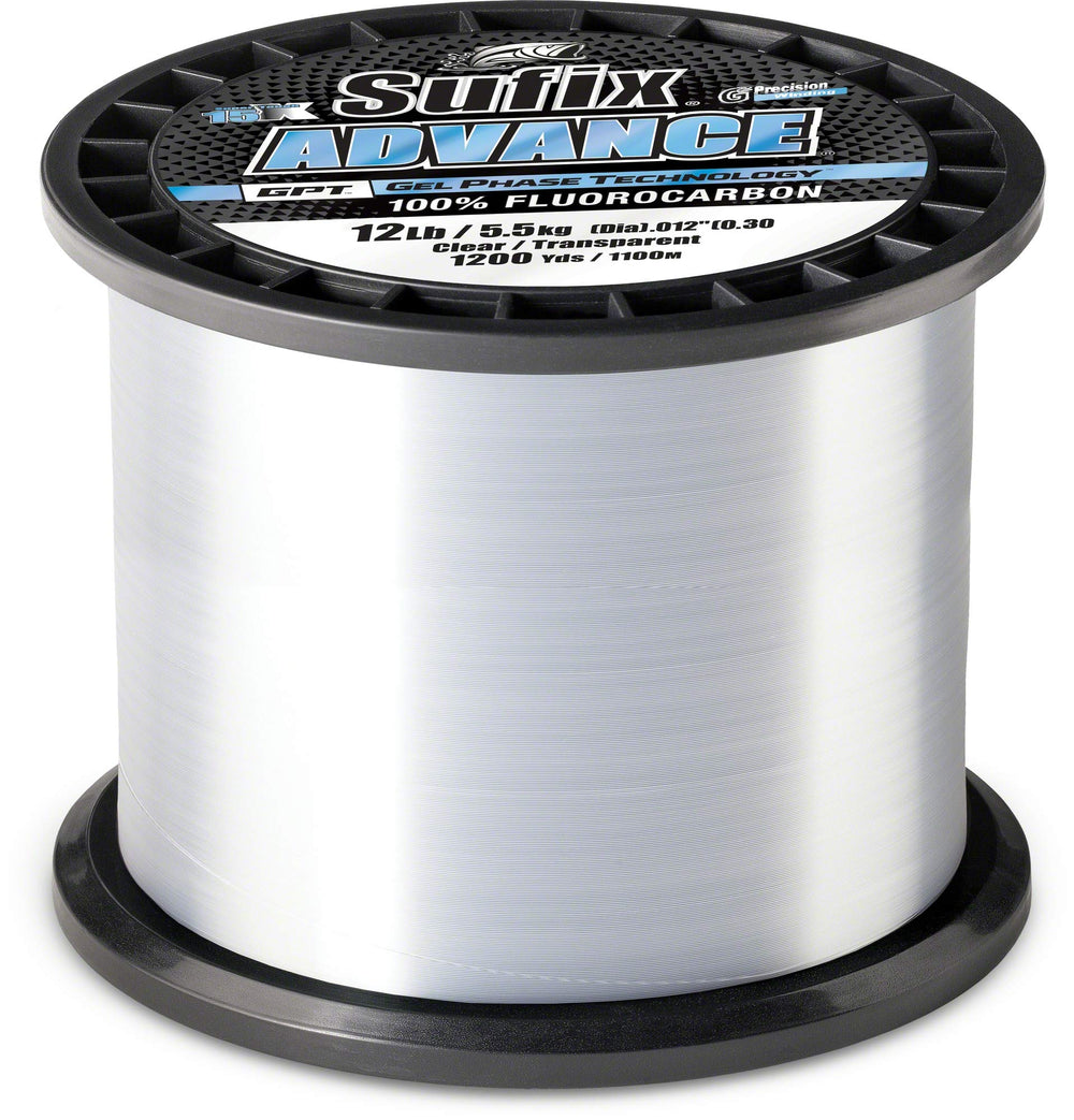 Sufix Advance fluorocarbon 4 lb Clear 1200 yds spool for near-invisible line in clear water.