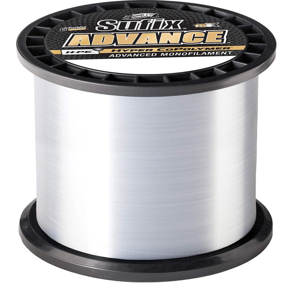 Sufix Advance monofilament 10 lb clear 1200 yds offers low-visibility line for versatile fishing setups.