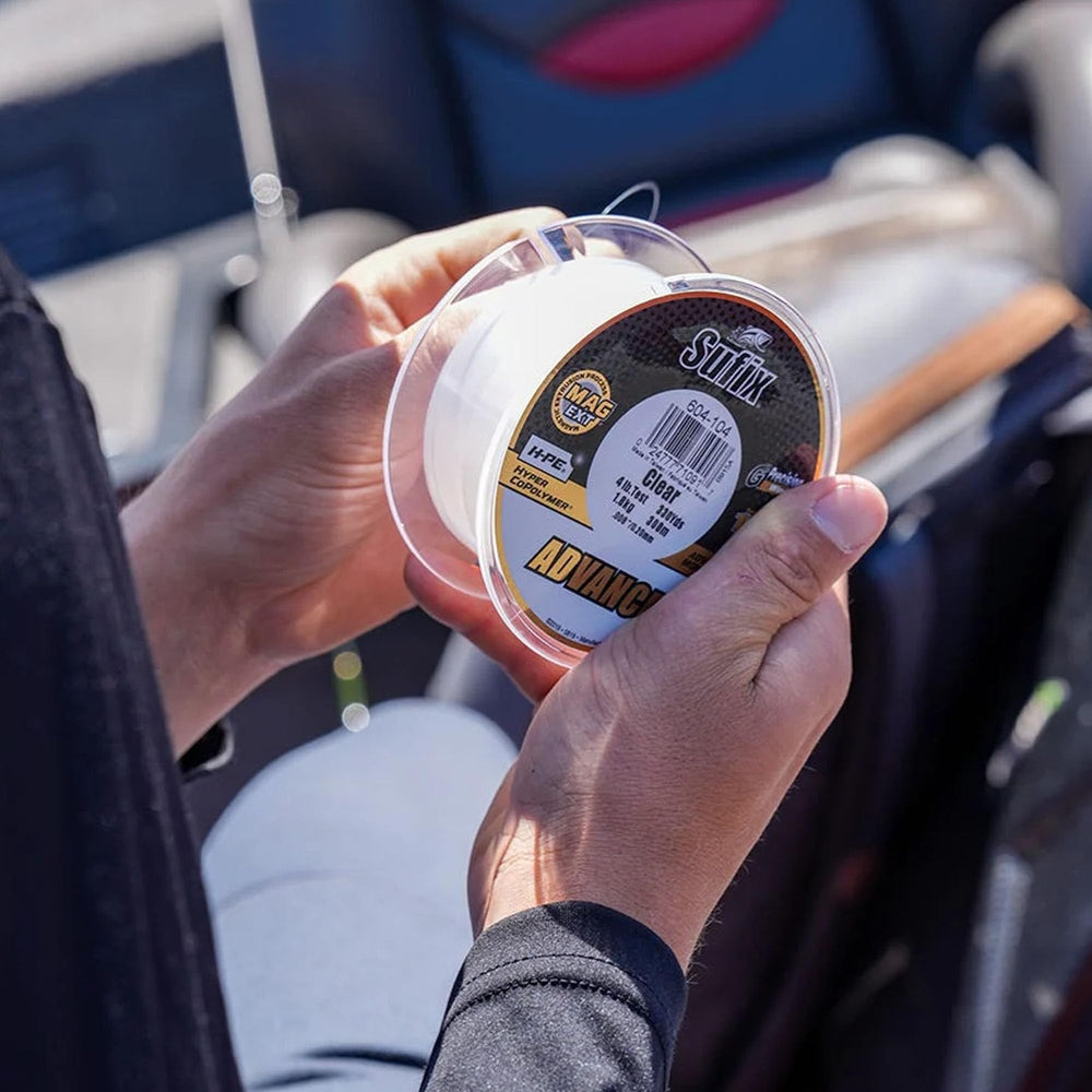 Sufix Advance line with .010 inch diameter and 6 lb test for precise casting.