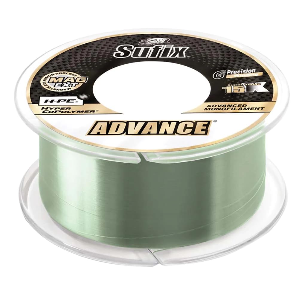 Sufix Advance monofilament line in low-vis green, 10 lb test