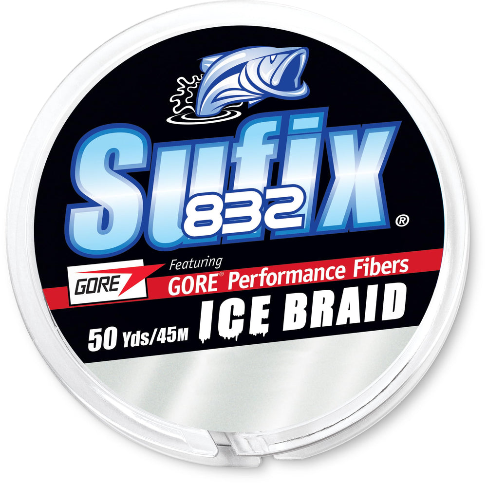 Abrasion-resistant Sufix Advanced 832 braid endures sharp ice edges during ice fishing.