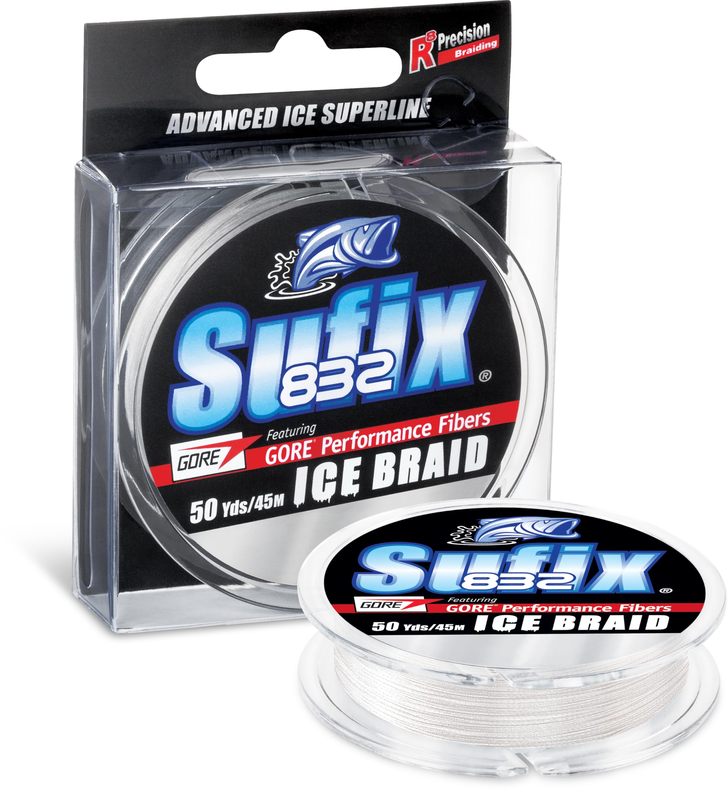 Sufix Advanced 832 ghost color spool offers stealth beneath the ice.