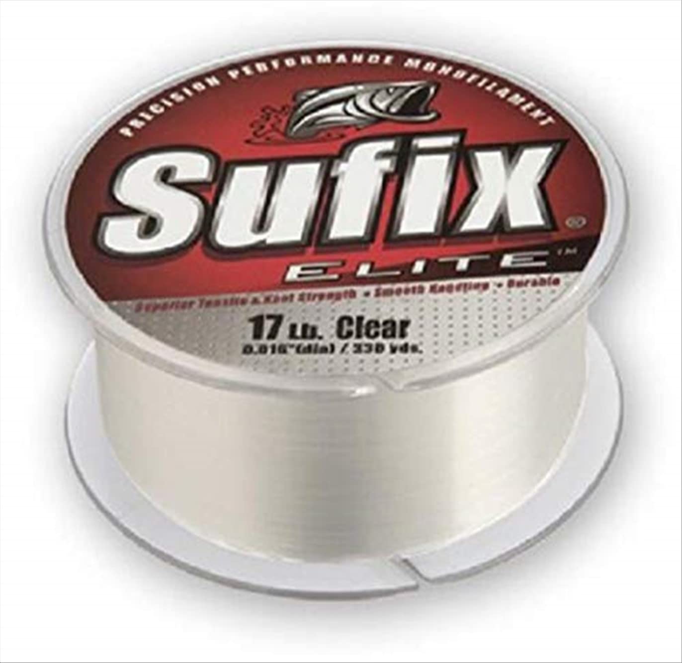 Sufix Elite 14 lb monofilament line on clear spool for smooth casting.