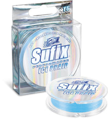 Sufix Ice Braid 30 lb Glacier Blue spool aids cold water casting precision.