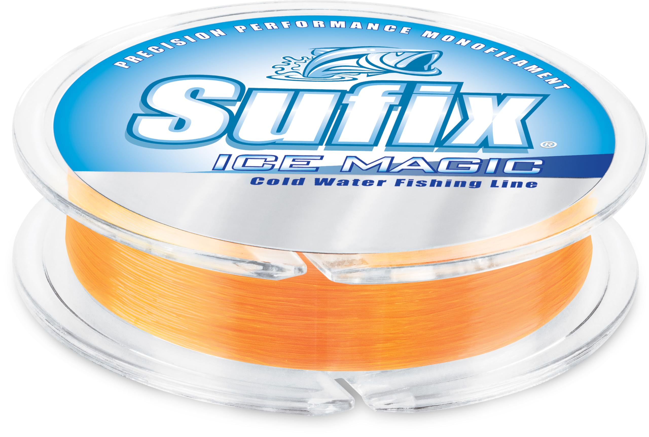 Sufix Ice Magic 6 lb Neon Orange on ice demonstrates quick sinking for depth control.