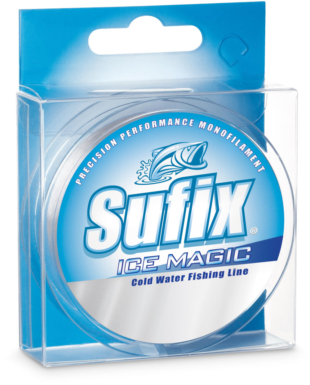 Close-up of Sufix Ice Magic monofilament, smooth handling and sinking action